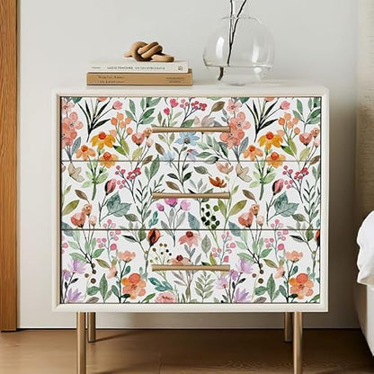 17.32"x118" Floral Wallpaper Peel and Stick Boho Textured Wall Paper for Bedroom Bathroom Renter Friendly Waterproof Pink Watercolor Modern Wallpaper for Kitchen Cabinet