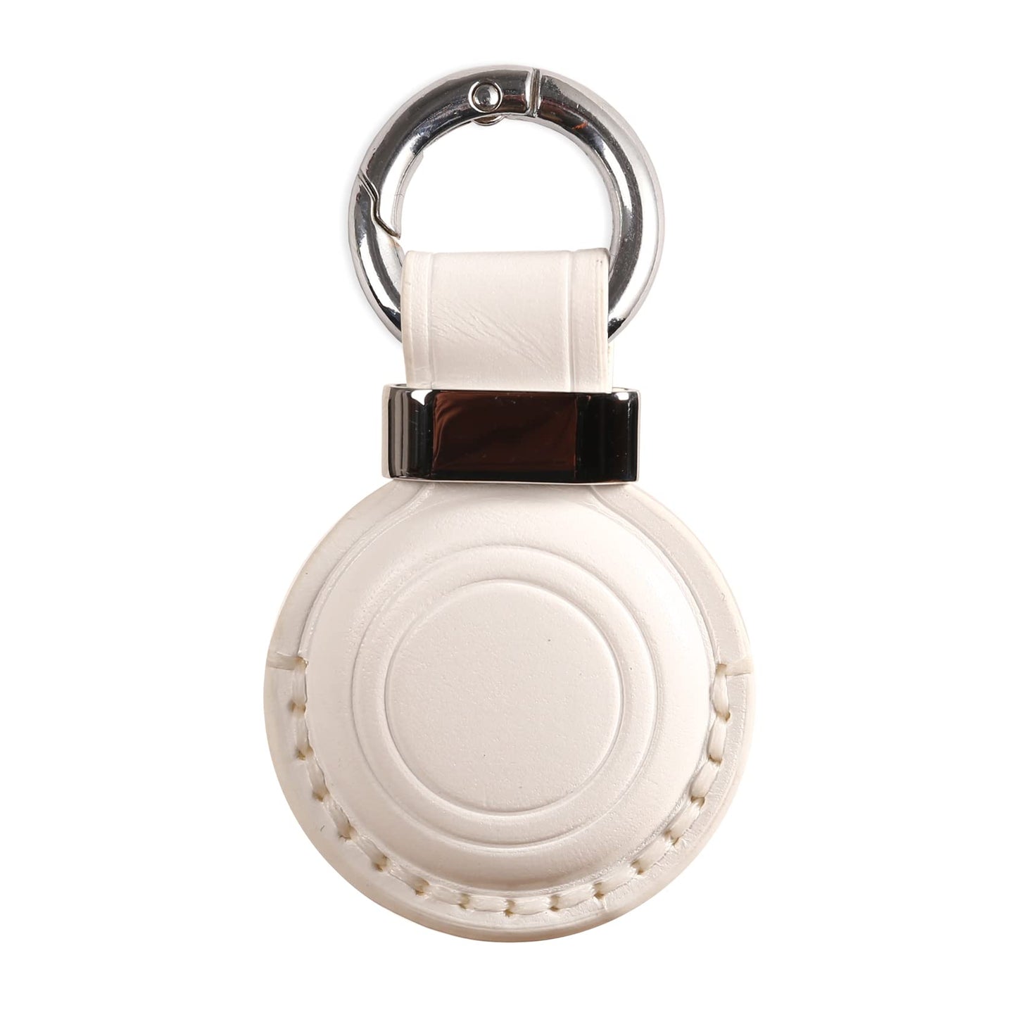 KEEPXYZ Genuine Leather Keychain Holder compatible with Airtag - Secure Air Tag Keychain Holder Case Cover Key Chain Ring Accessories for Air Tag - White V2.0