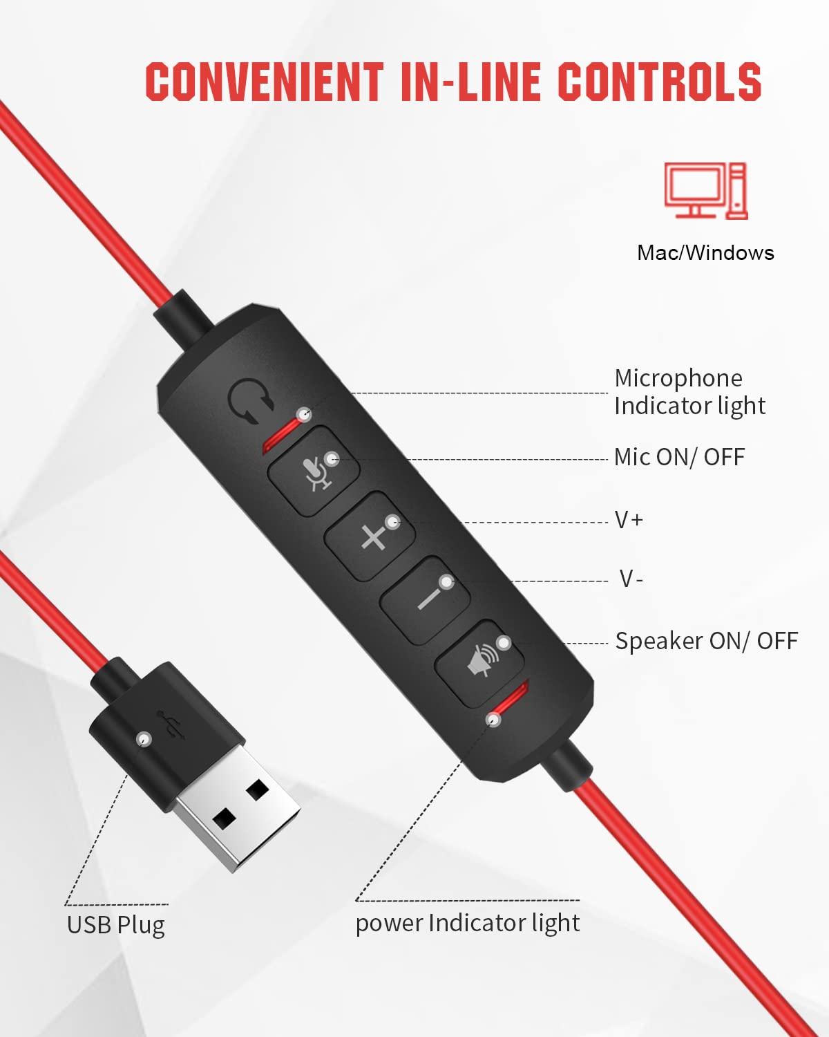 NUBWO HW01 USB Headphone/ 3.5mm Computer Headset with Microphone Noise Cancelling for Laptop, Lightweight PC Headset Wired Headphones, Business Headset, Office Computer Headsets for Cell Phone