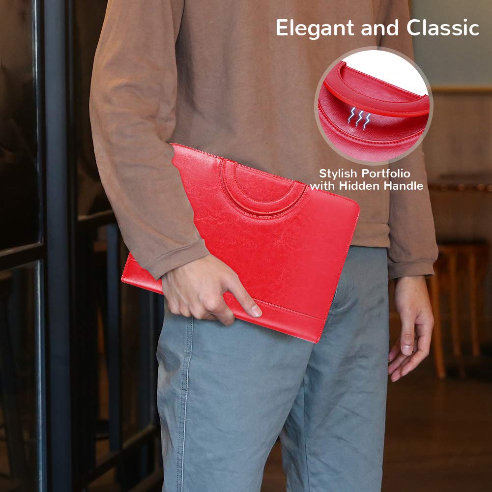 Darolin Vegan Leather Padfolio Portfolio with Handle & Clipboard, Zippered Business Portfolio Organizer for Meetings, Interviews & Travel, Fits A4 & Letter Size, Padfolio for Men Women (Red)