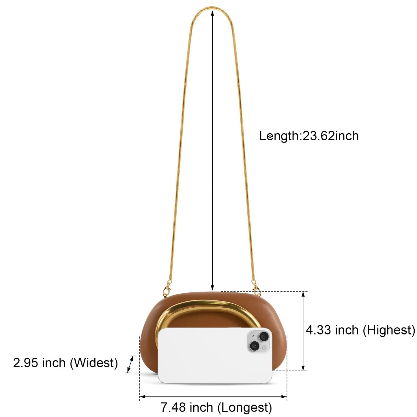 NEWROGENG Clutch Purses for Women Formal, PU Leather Evening Bags with Chain, Trendy Metal Handle Purses and Handbags 2025, Leather Caramel