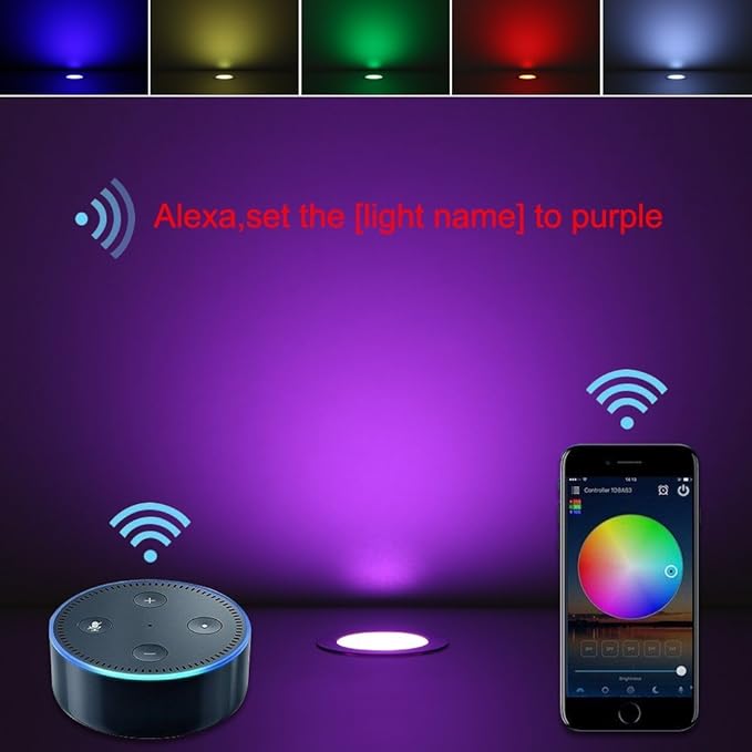 INDARUN Outdoor Deck Lights Waterproof 20 pcs, 12V Low Voltage LED Recessed Deck Lights Φ1.22 RGB Deck Lamp with Remote, Alexa/Google Compatible, Outdoor Step Stair Lights for Floor Landscape Lighting