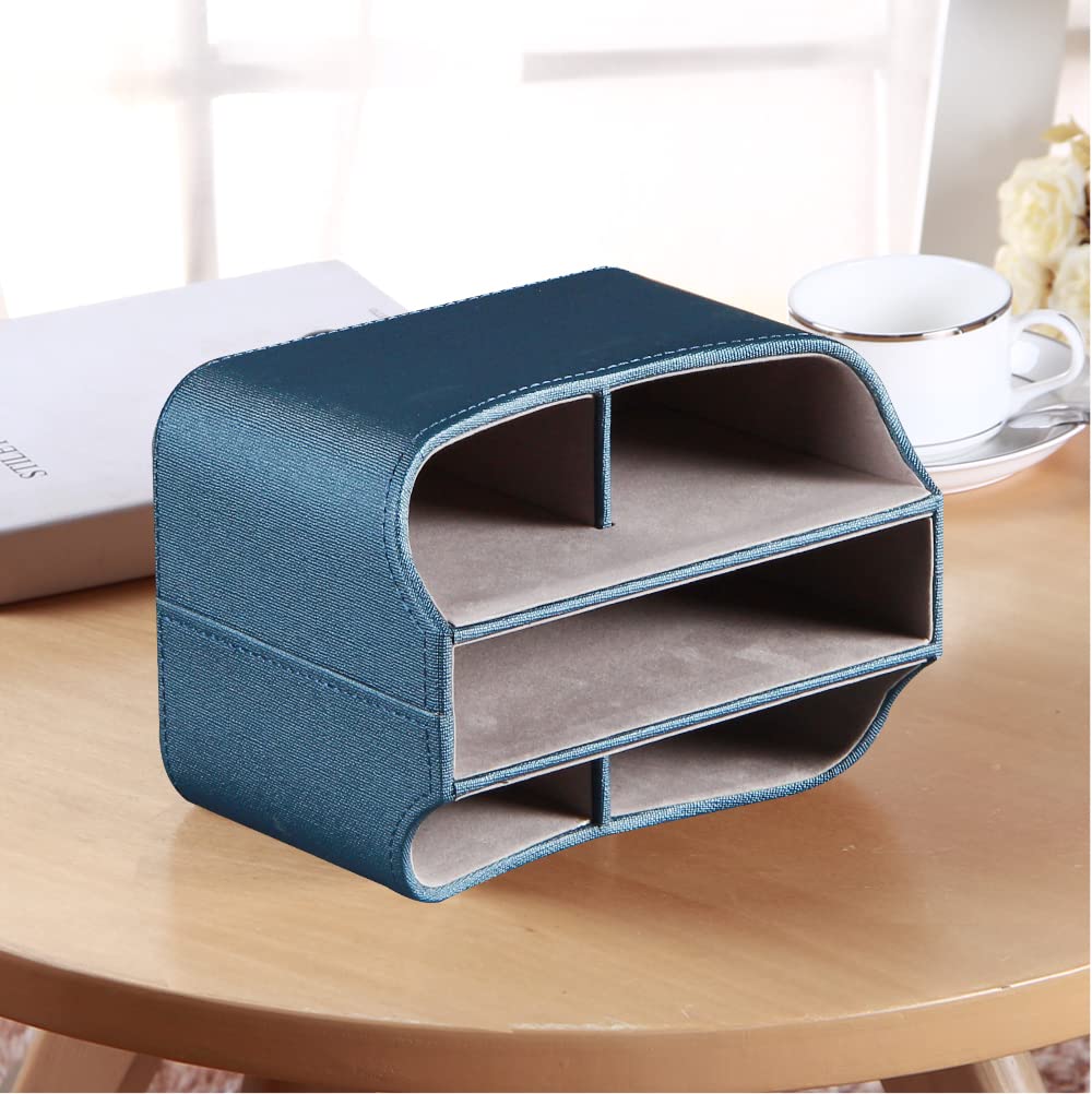 PUSU Remote Control Holder PU Leather 360 Degrees Rotatable Desktop Supply Organizer Storage Box for Controllers Media Stationery Nightstand TV Caddy E-reader iPad Phone Pen/Pencil Cosmetic