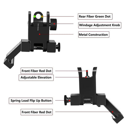 SHTALHST Iron Sights,45 Degree Offset Flip Up Sights,Flip Up Front and Rear Sights,Canted Iron Sights with Fiber Optic Red and Green Dots for Picatinny Rail,Flip Up Iron Sight