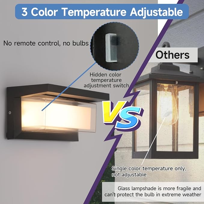 Outdoor Modern Wall Sconce Lights,15%-100% Dimmable Indoor Wall Light Fixtures,3000K/4000K/6500K Adjustable,24W Exterior Wall Lighting,Waterproof Outdoor Porch Light,2160LM Indoor Wall Sconce 1 Pack