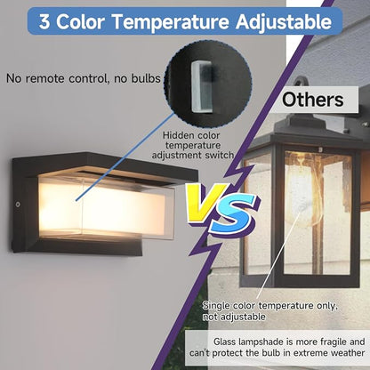 Exterior Wall Lighting,15%-100% Dimmable Indoor Wall Light Fixtures,3000K/4000K/6500K Adjustable,24W Outdoor Porch Light,Waterproof Outdoor Modern Wall Sconce Lights,2160LM Indoor Wall Sconce 4 Pack
