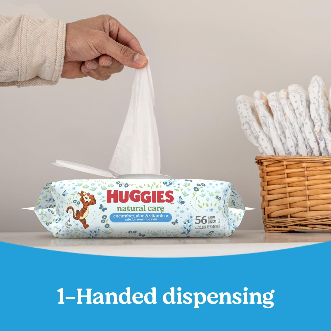Huggies Natural Care Cucumber, Aloe and Vitamin E Baby Wipes, Hypoallergenic, Scented, 10 Flip-Top Packs (560 Wipes Total), Packaging May Vary