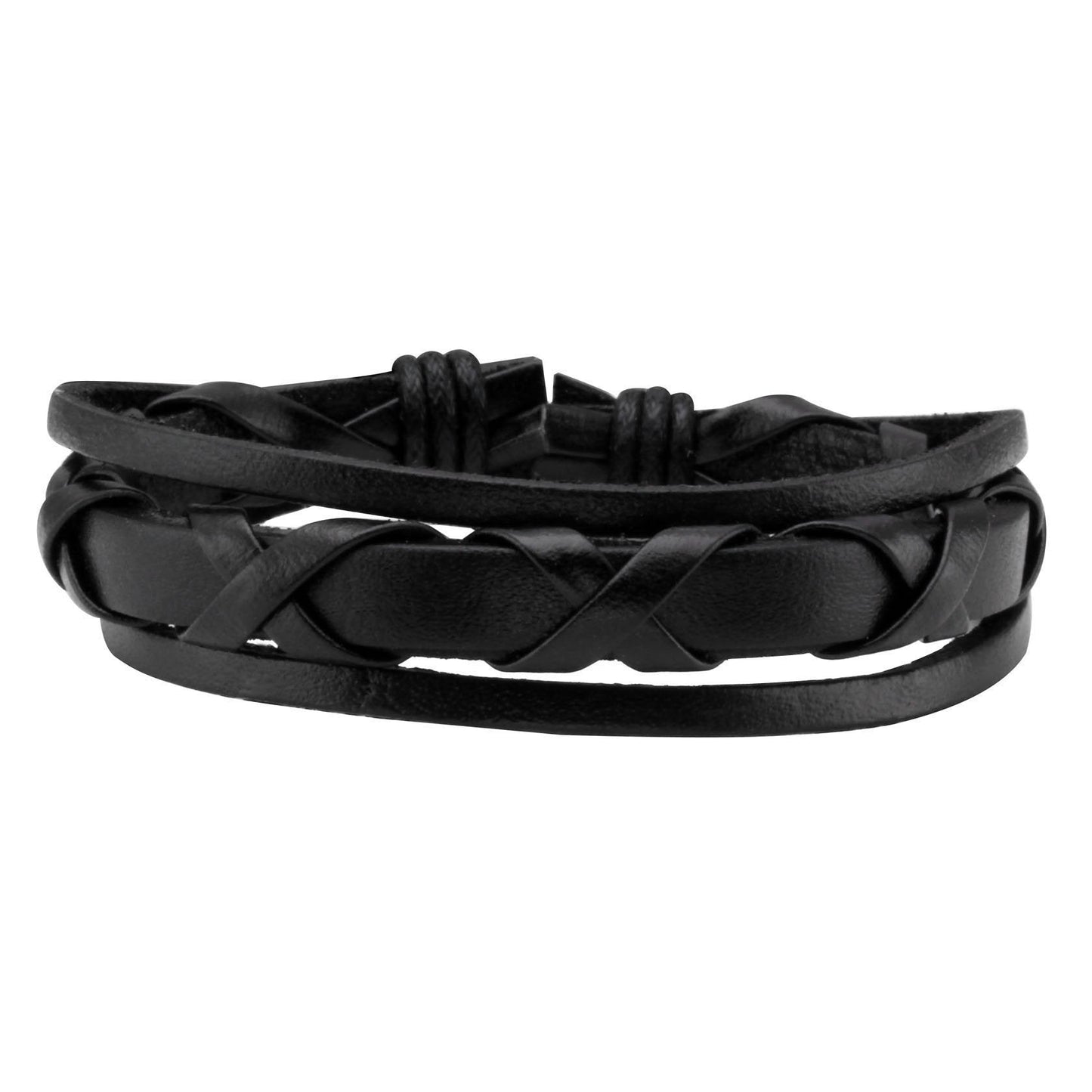 Eigso 6 Pcs Braided Leather Bracelets for Men and Women Punk Biker Cuff Bracelet Adjustable with Wood Beads