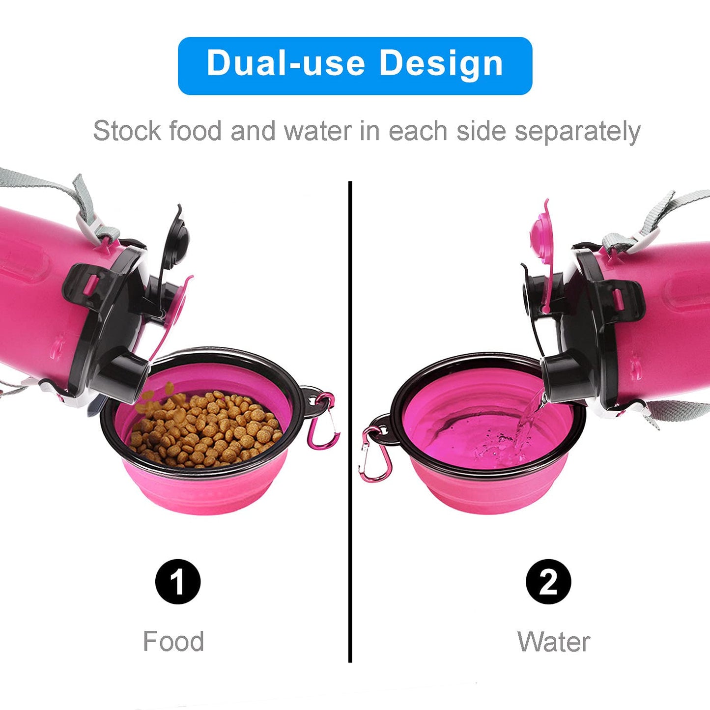Dog Travel Water Bottle Collapsible Bowls, 2 in 1 Pet Food Container with Collapse Bowls, Outdoor Portable Water Bowls for Walking, Traveling, Camping and Hiking (Orange)