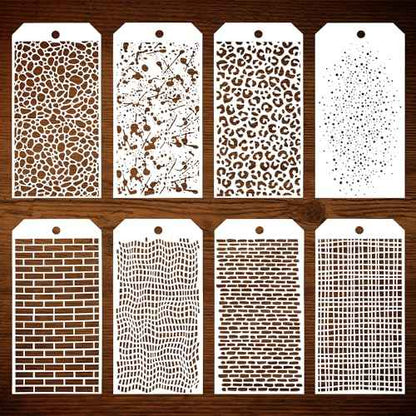 8pcs Painting Stencils - Leopard, Brick, Abstract Plaid & More - Reusable & Washable - Perfect for DIY Crafts, Cards, Furniture & Fabric