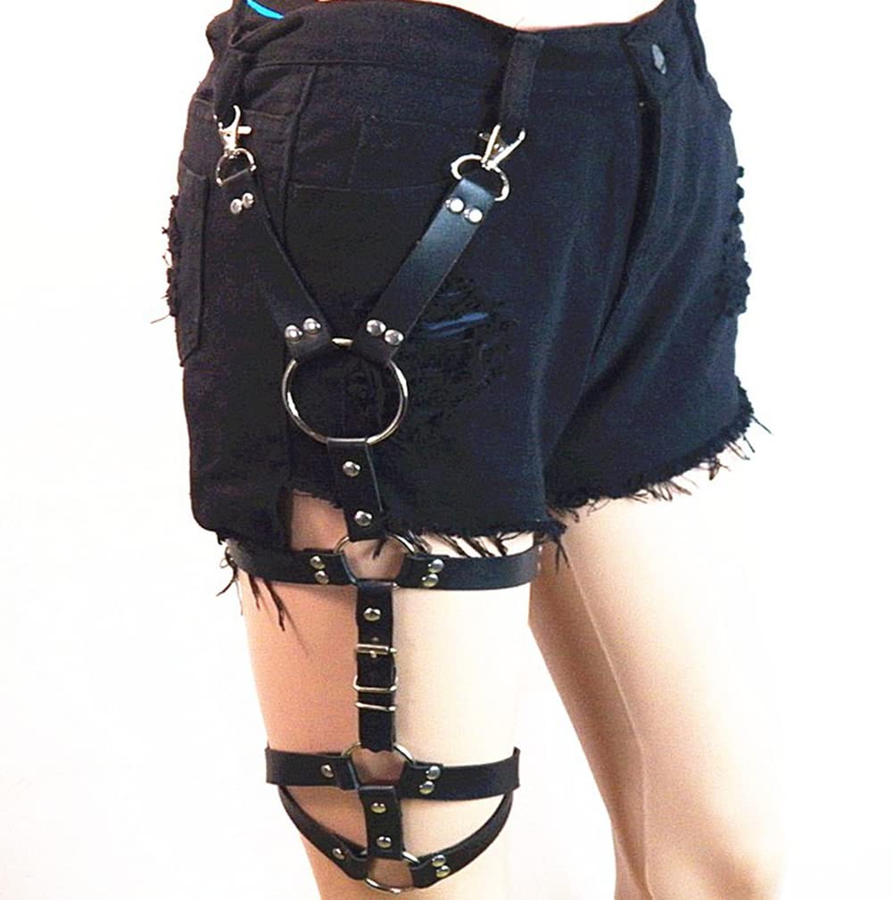 Leather Leg Harness Punk Black Garters Belts Rave Club Party Thigh Holster Leg Chain Body Jewelry for Women