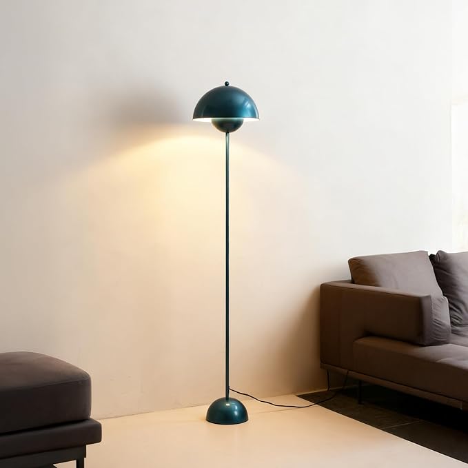 SUNLLOK Flower Pot Floor Lamp for Living Room, Metal Dome Lampshade Standing Floor Lamp with Foot Switch, Modern Reading Floor Light Fixture for Kitchen Island, Bedroom, Restaurant (Pearl Blue)