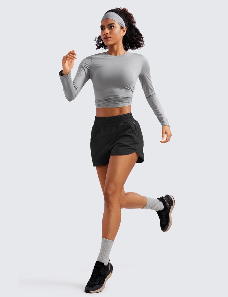 CRZ YOGA Dolphin Athletic Shorts for Women 3" - High Waisted Quick Dry for Running Workout Gym Track with Zip Pocket Lemon Vibe Medium