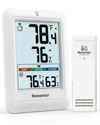 Newentor Indoor Outdoor Thermometer Wireless, Weather Stations Wireless Indoor Outdoor, Outdoor Thermometers for Patio House, Black with 1 Sensor