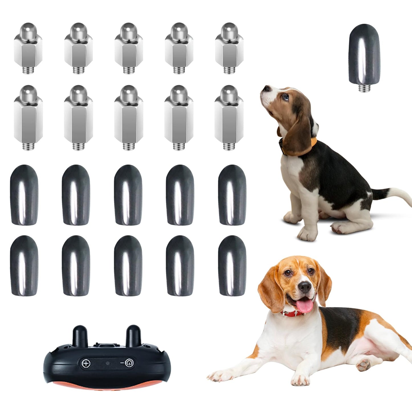 20PCS Extra Contact Points Replacement Part for Dog Training Collars Shock Collar Replacement Prongs with Rubber Tips Silicone Covers for Pet Dog Training Anti Bark Collars Tool, 10 Pairs