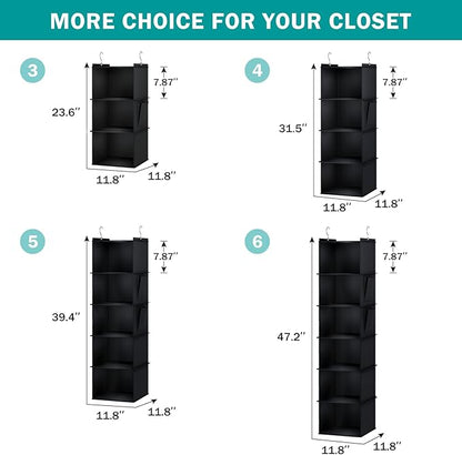 YOUDENOVA Hanging Closet Organizer, 3-Shelf Closet Hanging Storage Shelves