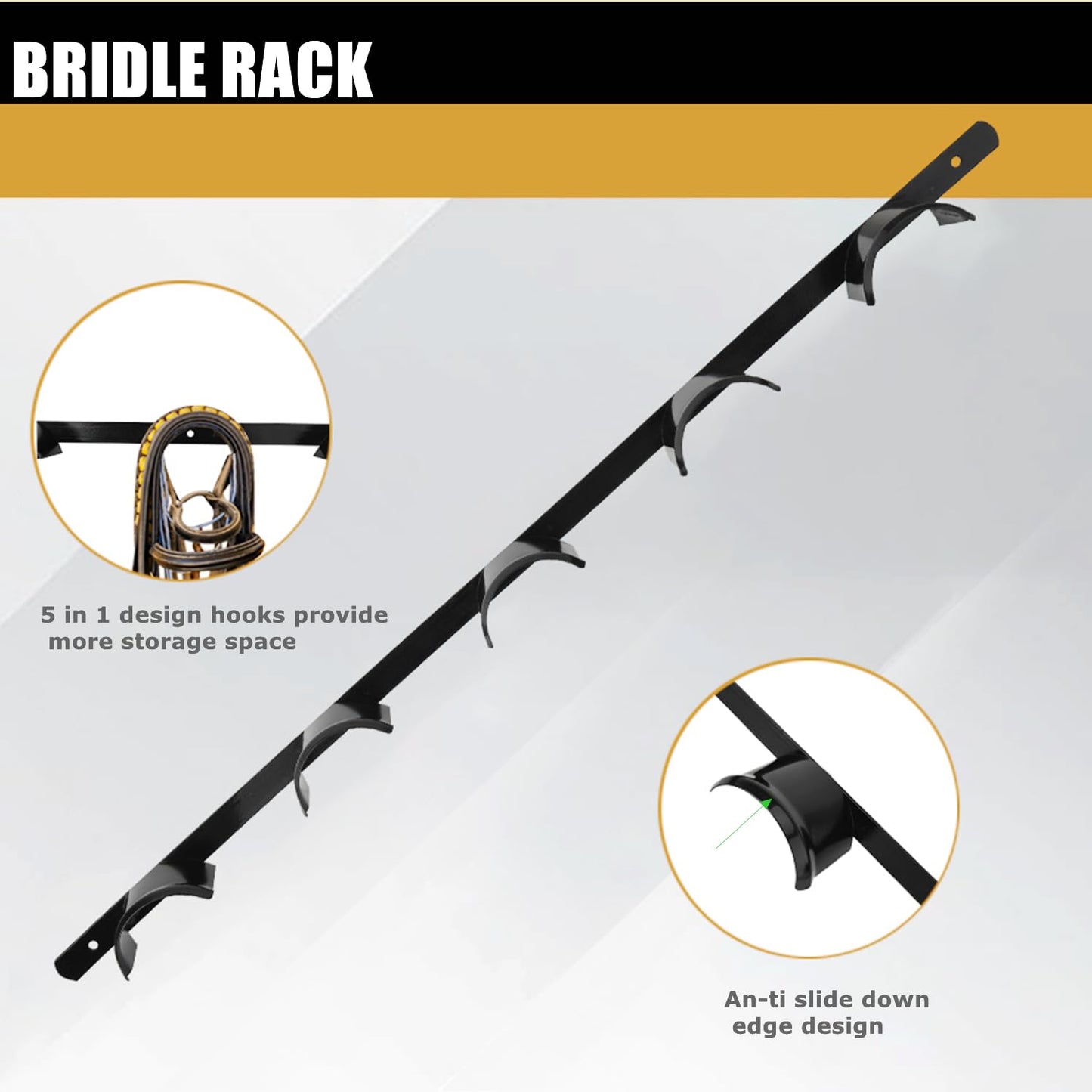 HDYEGY 2Pcs Wall Mounted 5 Spot Bridle Rack - Rounded Tack Rack for Hanging Horse Bridles, Halters, Reins
