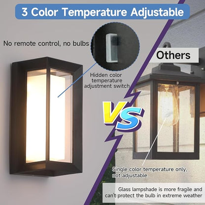 Outdoor Porch Light,15%-100% Dimmable Indoor Wall Light Fixtures,3000K/4000K/6500K Adjustable,24W Exterior Wall Lighting,Waterproof Outdoor Modern Wall Sconce Lights,2160LM Indoor Wall Sconce 2 Pack