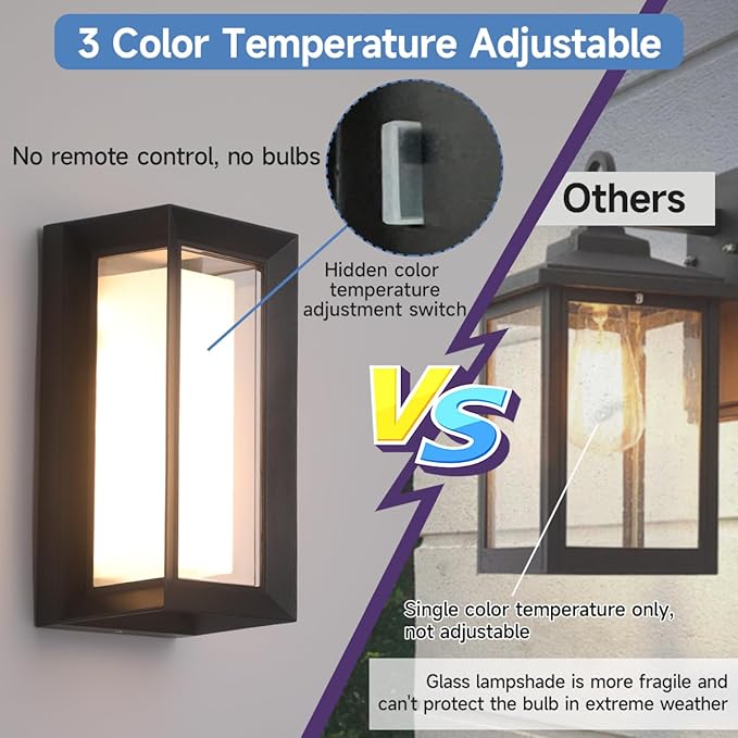 Outdoor Modern Wall Sconce Lights,15%-100% Dimmable Indoor Wall Light Fixtures,3000K/4000K/6500K Adjustable,24W Exterior Wall Lighting,Waterproof Outdoor Porch Light,2160LM Indoor Wall Sconce 1 Pack