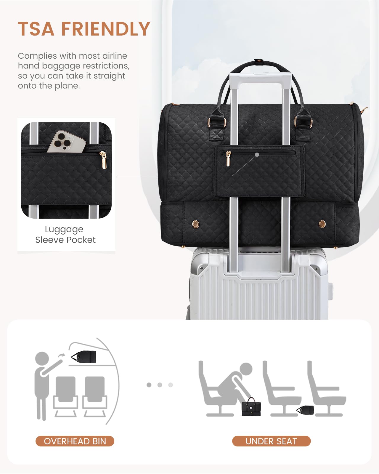 LOVEVOOK Convertible Garment Bag for Travel with Shoe Compartment, Carry On Garment Duffel Bag with Toiletry Bag, 2 in 1 Hanging Suitcase Suit Bag, Weekender Bag for Women Travel, Wedding, Black