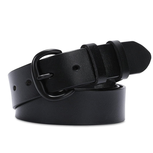 WHIPPY Women Leather Belt for Jeans Pants Dresses Black Ladies Waist Belt with Pin Buckle, Black, S