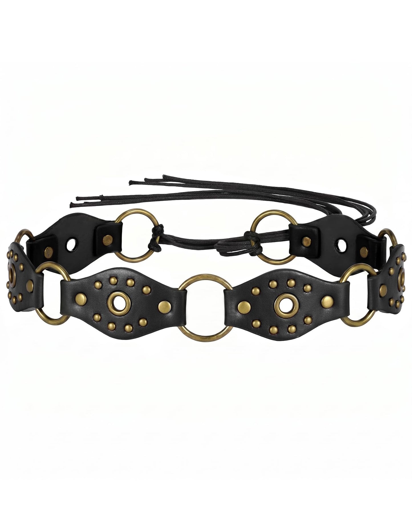 SANSTHS Women Western Belt for Dresses Jeans Pants Boho Belt for Women with Metal Rings Rivets Adjustable Tie Waist Belt