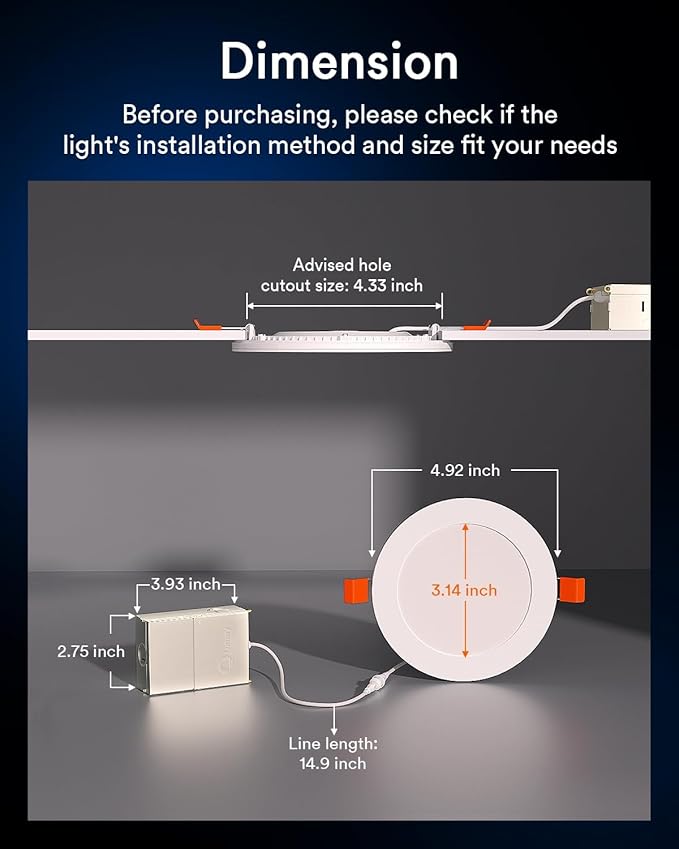 Lumary Smart Recessed Light Pro 4 Inch with RGB/Night Ring, 9W Smart LED Recessed Lighting, Compatible with Alexa & Google Assistant with Junction Box, ETL Listed,1 Pack