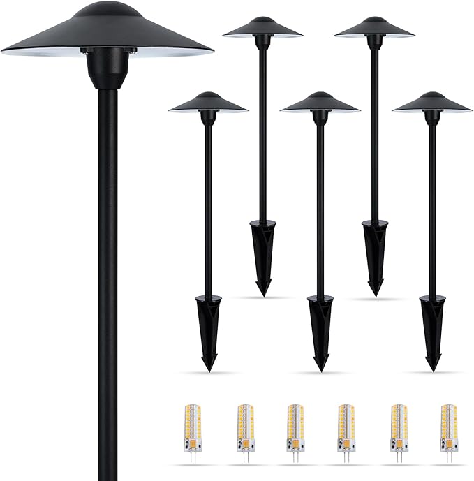 Gardencoin Low Voltage Pathway Lights (8.5'' Shade, 21.5'' Tall)，12V Outdoor LED Landscape Path Lights Wired, Aluminum Pathway Lighting with 3W 2700K Replaceable Bulb for Walkway Garden Yard, 6 Pack