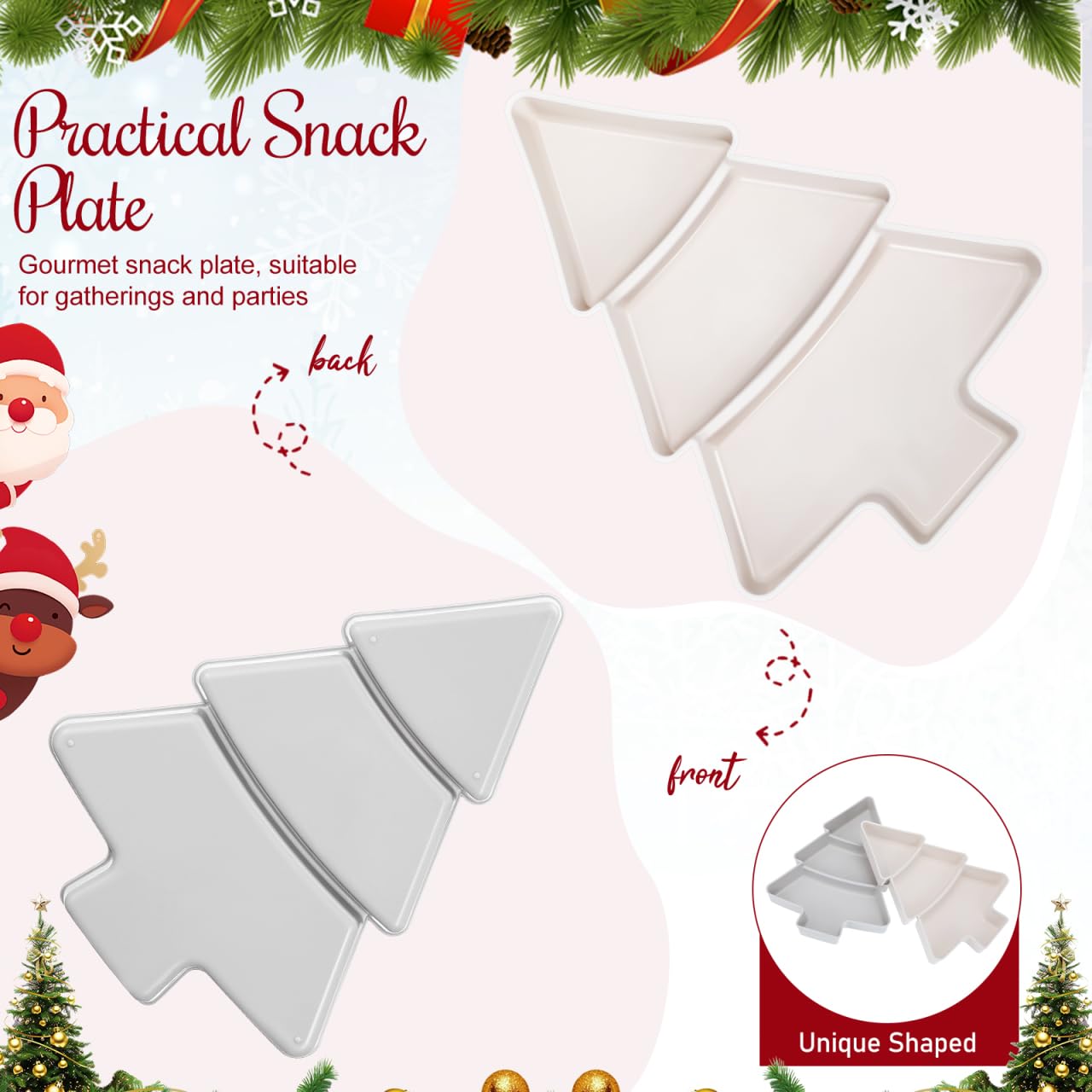 Angoily Christmas Serving Tray, 2pcs Plastic Christmas Tree Serving Platter, Tree Shaped Holiday Candy Dishes, Ideal for Holiday Treats Candy Fruit Feasts Festive Tableware Appetizer Xmas Parties