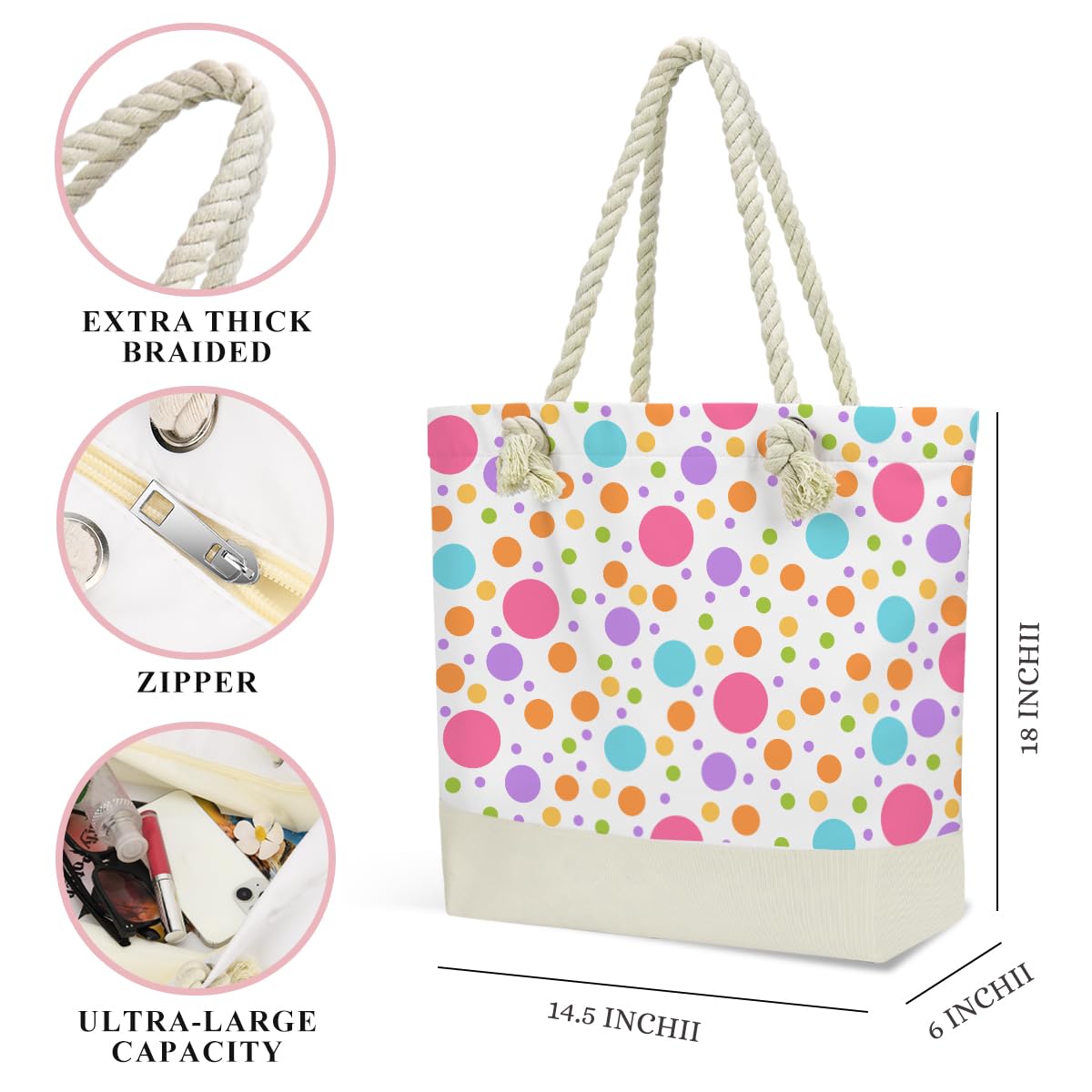 zcyxuuw Beach Bags Waterproof Sandproof Joyful Dot Pattern Wet Dry Bag Wet Clothes Bag With Zipper Pool Bags for Women Swimsuits Travel