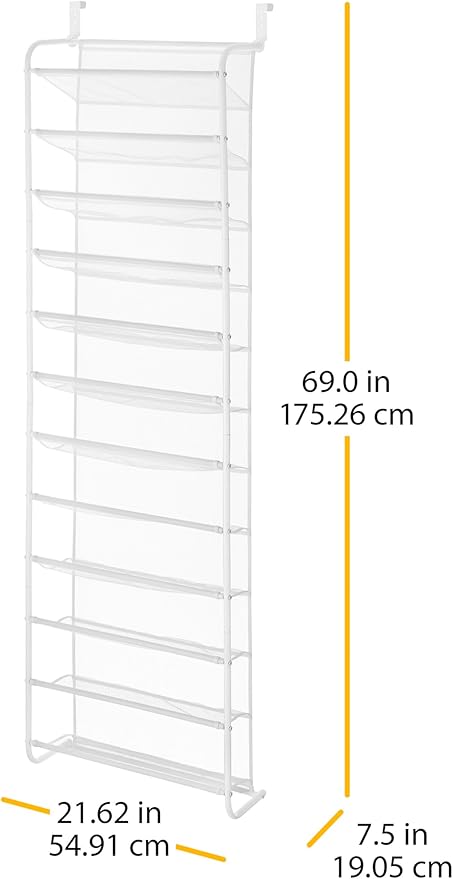 Whitmor 36 Pair Over The Door Shoe Organizer, 12 Tier Hanging Shoe Organizer
