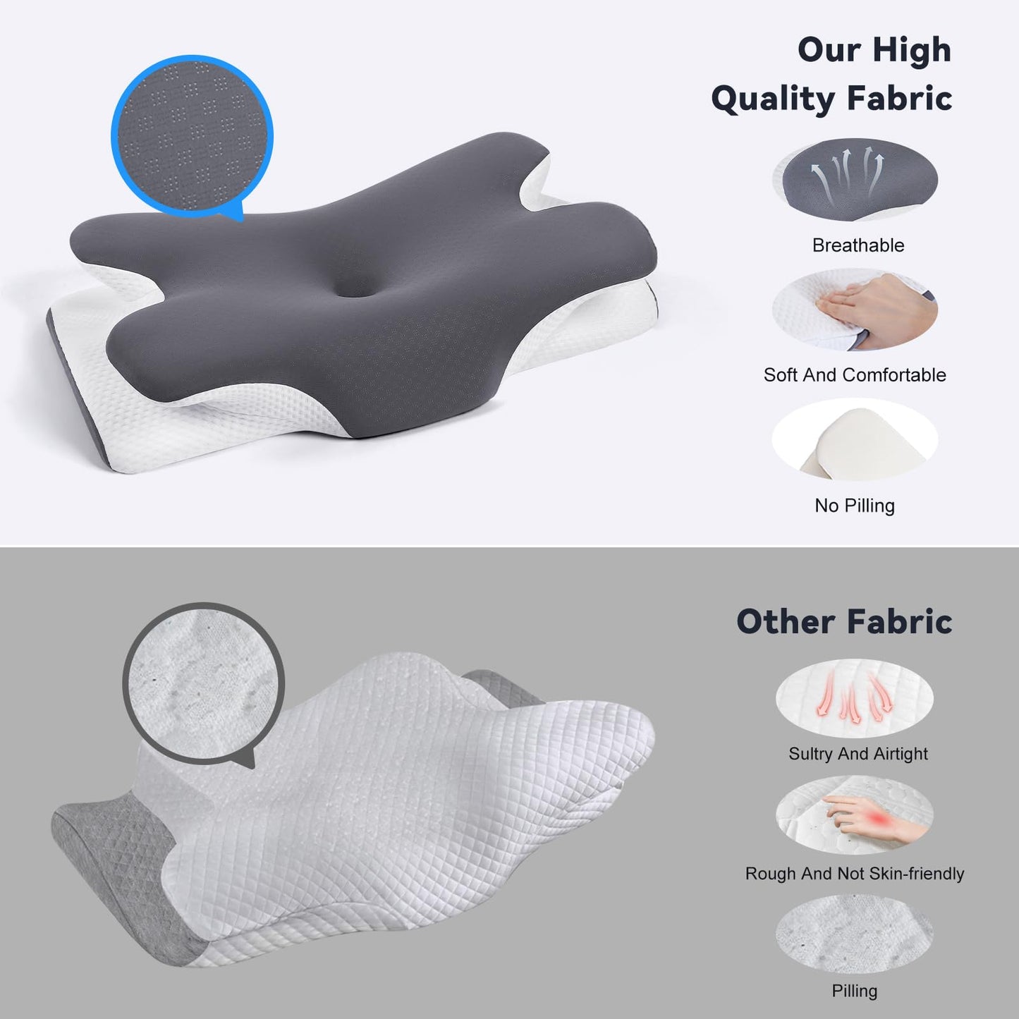 Cervical Cooling Ergonomic Pillow, Adjustable Ergonomic Memory Foam Pillow, Cervical Support & Relieves Neck and Shoulder Pain, Orthopedic Pillow for All Sleep Positions
