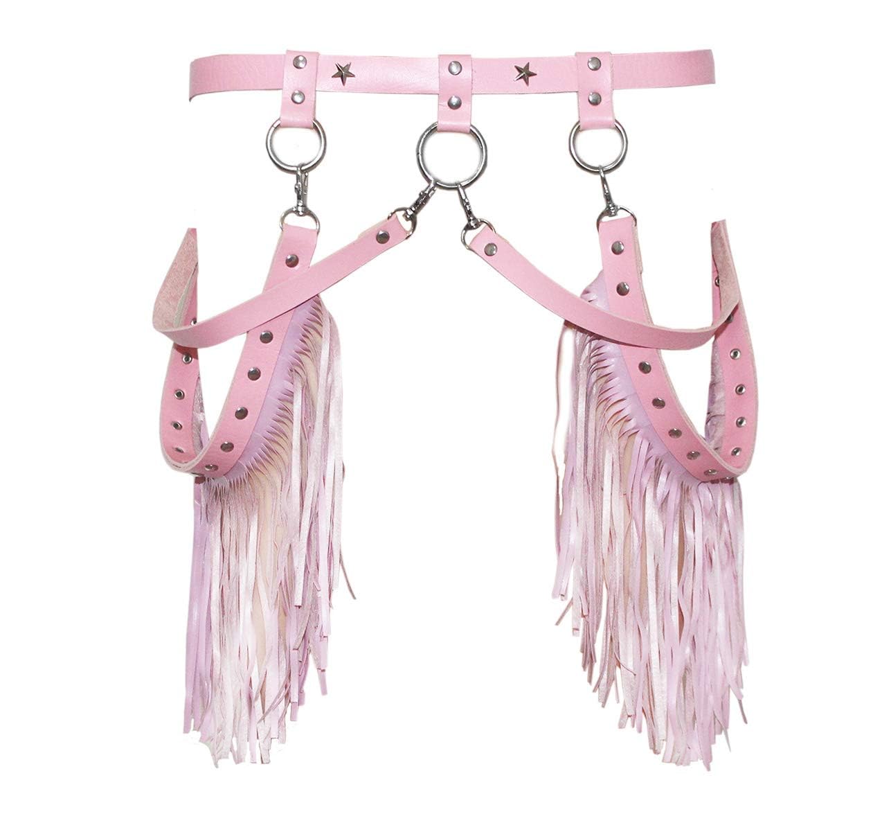Sexy Leather Waist Belt Tassel Punk Harness Vintage PU Leather Waistband Belt Rocker Dance Performance Costume (Pink)