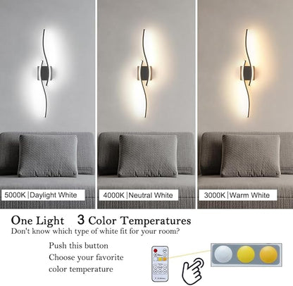 Modern Hardwired Wall Sconce Set of 2, LED Black Wall Light with Remote Control, RC Dimmable LED Wall Light Indoor, Wall Decor for Hallway Bedroom Living Room TV Wall, 27.56" in, Timer, Memory