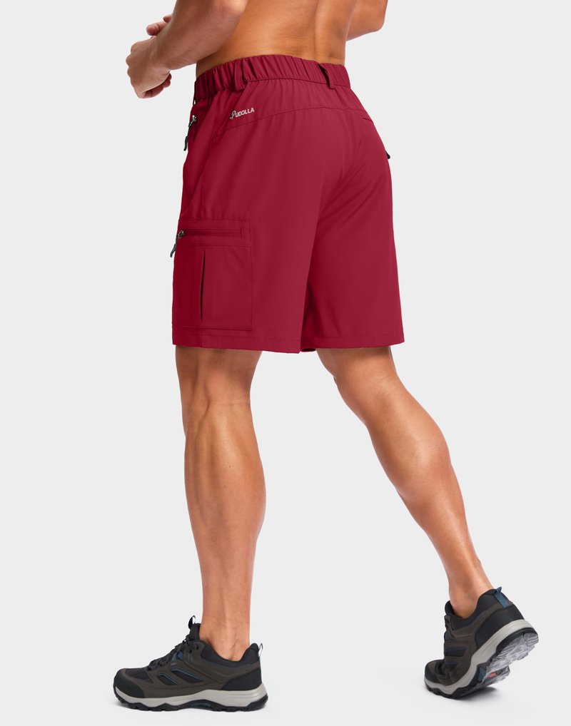 Pudolla Men's Hiking Cargo Shorts Lightweight 7" Travel Casual Shorts for Men Golf Work Outdoor with 5 Zipper Pockets(Red Large)