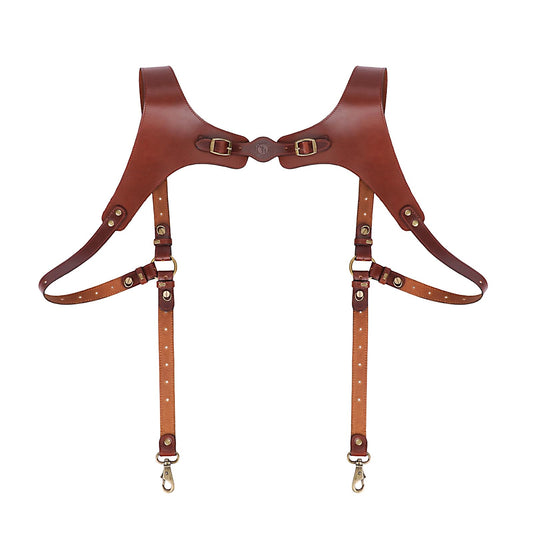TOURBN Men's Genuine Leather Harness Suspenders - Adjustable Vintage Braces with Brass Hooks for Pants, Weddings & Formal Wear