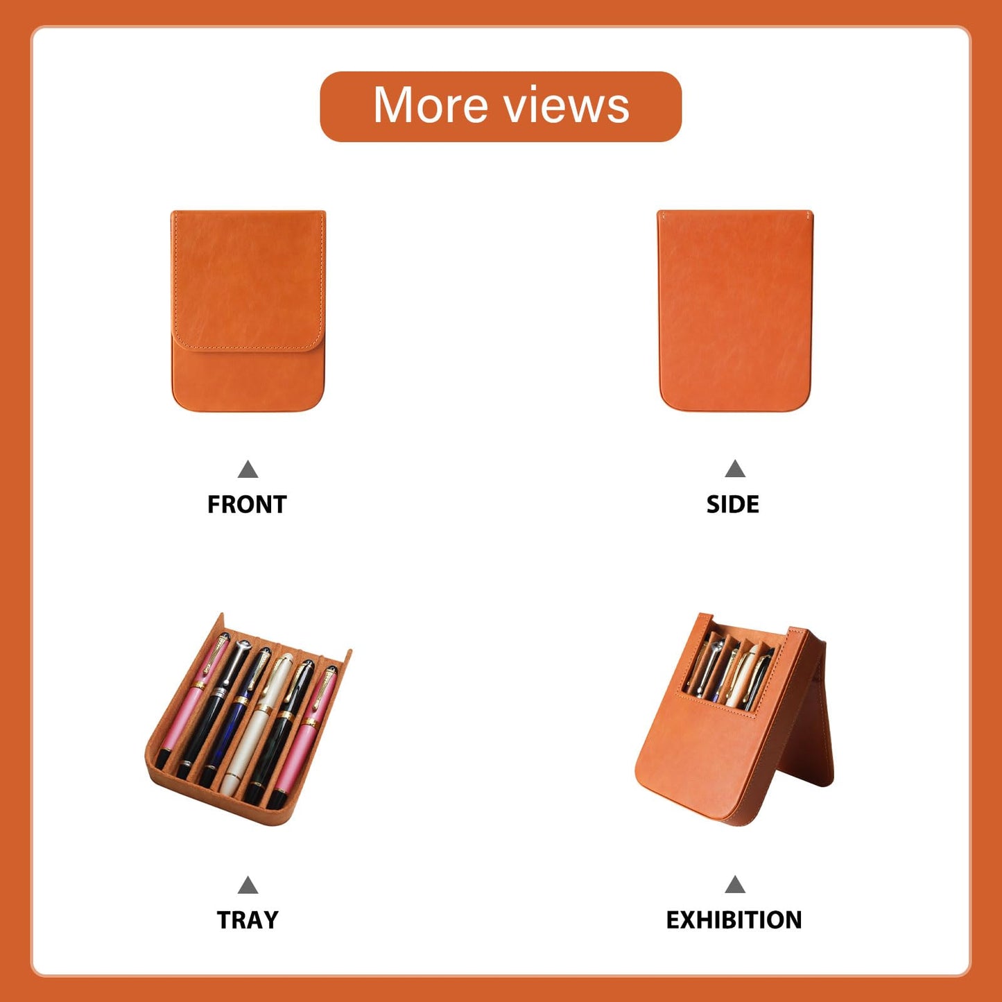 MIVLXLX Leather 6 Fountain Pen/Pencil Tray Case, Handmade, Magnetic Closure with Drawer Design, Gift Choice for Man/Woman/Office, 6 Slots（brown）