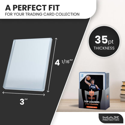 Max Protection 35pt Top Loaders for Cards - 200 Count - Premium 3x4 Inch Trading Card Toploaders - Protect Your Baseball and Sports Cards with These Clear Hard Plastic Sleeves Protectors