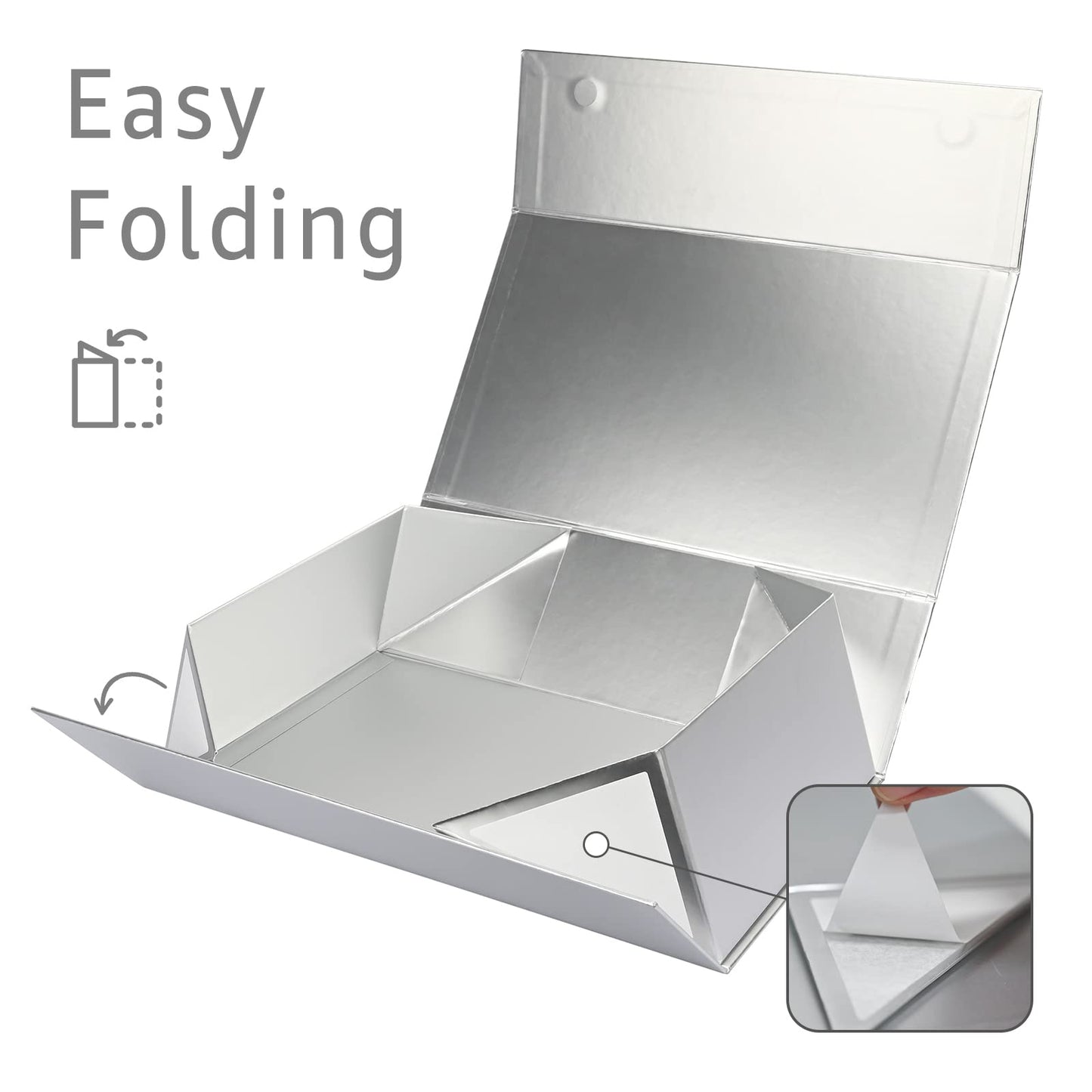 LIFELUM Gift Boxes with Lids, 1 Pack 13.8 x 8.3 x 4.4 inch Silver Gift Boxes with Ribbon, Card, Shredded Paper Filler for Presents, Graduation, Christmas, Birthdays