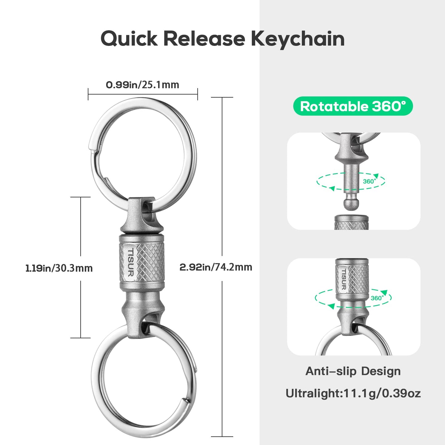 TISUR Titanium Quick Release Keychain, Retractable Key Chain Detachable Keychain Clip，Pull Apart Key Rings Holder for Men Women