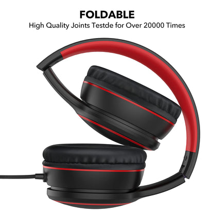 RORSOU R10 Over-Ear Headphones with Microphone, Lightweight Folding Stereo Bass Headset with 1.5M No-Tangle Cord, Portable Wired Headphones for Smartphone Tablet Computer MP3 / 4 (Black)