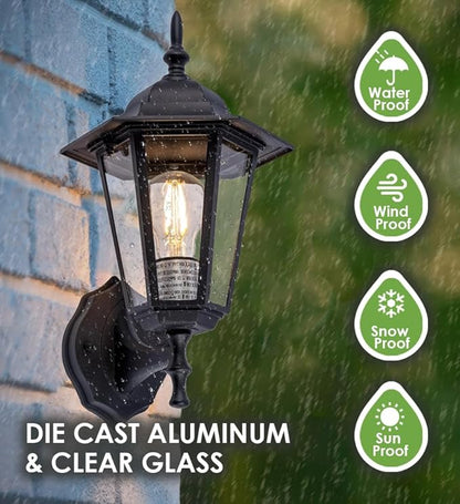 GRUENLICH Outdoor Wall Lantern, Wall Sconce as Porch Lighting Fixture with E26 Medium Base, Aluminum Housing Plus Glass, Water-Proof, Bulb Not Included, Black Finish, 1 Pack