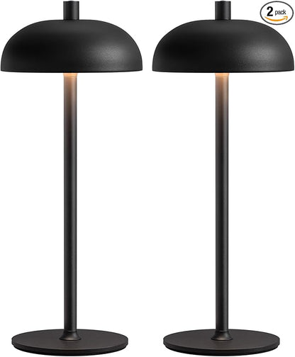 Cordless LED 12" Small Table Lamps Set of 2, Modern Portable Desk Lamp, 3 Color Dimming Rechargeable Battery Lights for Bedroom, Outdoor, Restaurant, Bedside, Baby Night Light, Gifts (Black)