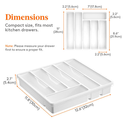 Lifewit Silverware Organizer with Lid, Covered Utensil Tray for Kitchen Drawer and Countertop, Plastic Cutlery and Flatware Storage Box for Spoons Forks Knives Holder Case, 6 Compartments, Black