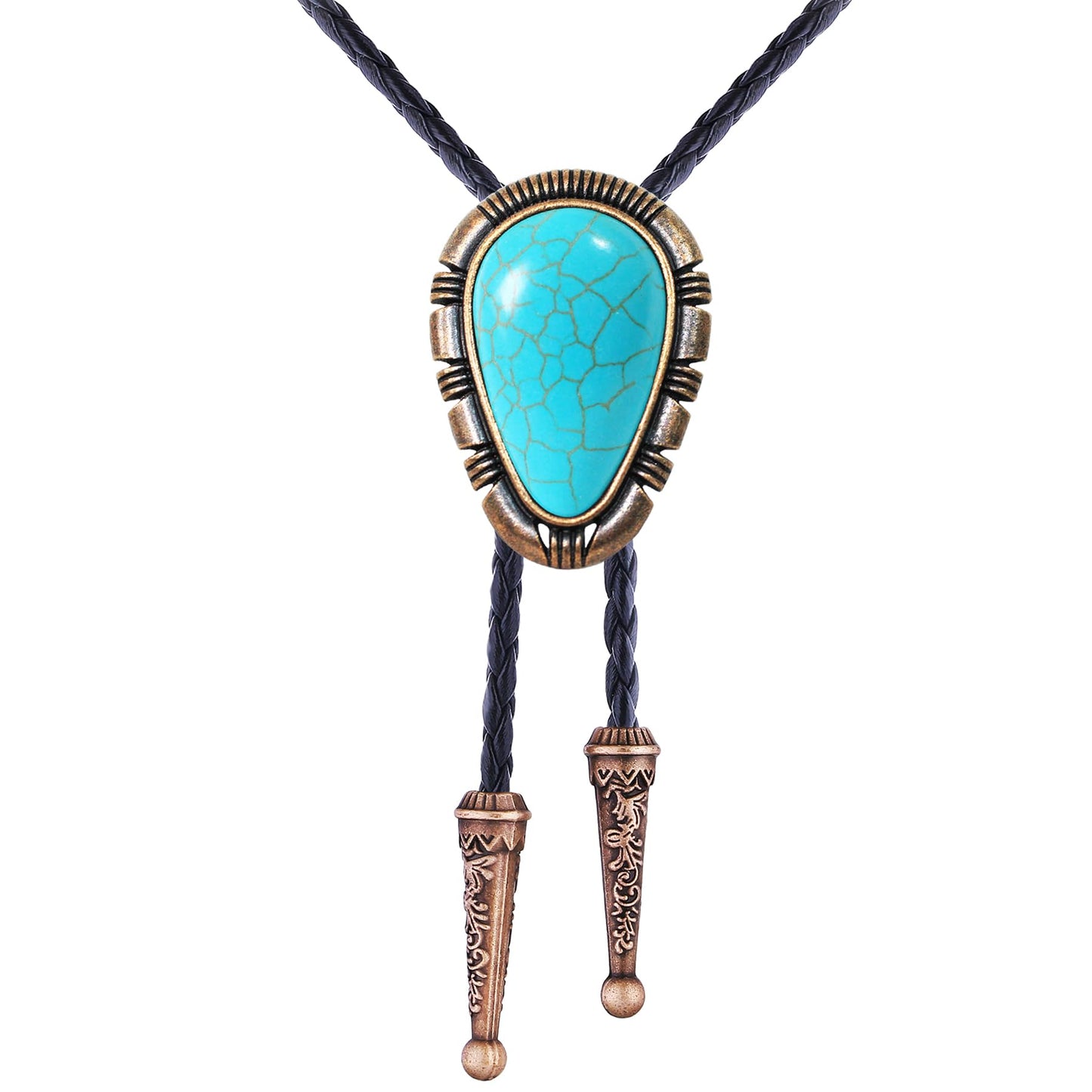 Bjesinmo Mens Bolo Tie Leather Western Ties Cowboy Necktie with Turquoise Pendant Country Western Accessories for Men