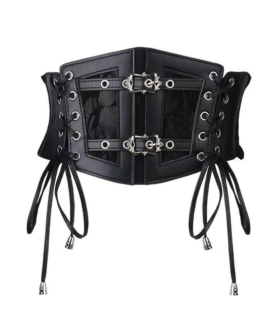 RLIBYROSE Womens Elastic Corset Belt Sides Lace-up Underbust Wide Costume Belts for Women Vintage Black L