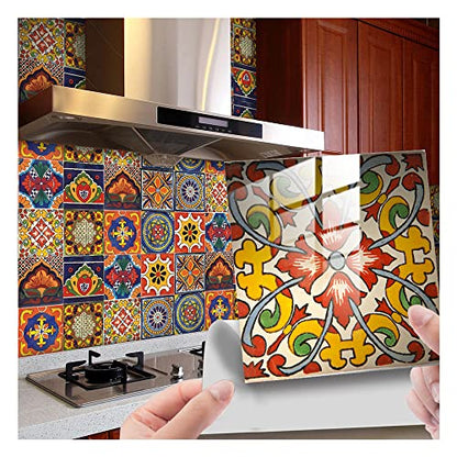 20 Pcs 4"¡¿4" Tile Stickers Peel and Stick, Self Adhesive Waterproof Removable Mandala Style Tiles Backsplash for Kitchen Bathroom Furniture Staircase DIY Home Decor (4"¡¿4", TS295)