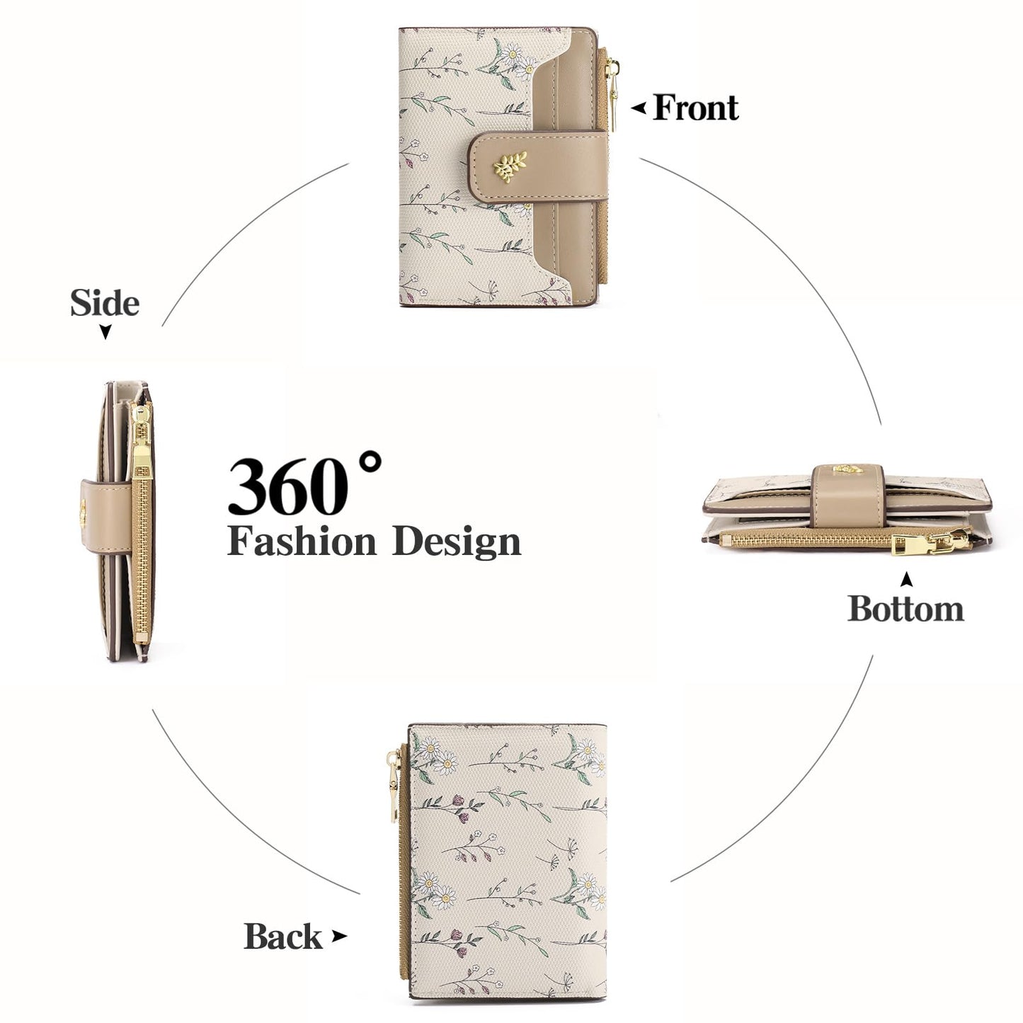 GAEKEAO Small Wallets for Women RFID Blocking Leather Bifold Zipper Pocket Wallet Credit Card Holder with ID Window
