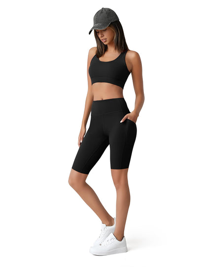 SUNCLOVE 3 Pack Biker Shorts for Women Tummy Control Workout Yoga Gym Running Shorts with Pockets
