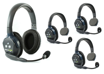 Eartec UL4S Ultralite Full Duplex Wireless Headset Communication for 4 Users - 4 Single Ear Headsets with SolidSignal Cleaning Wipes Bundle